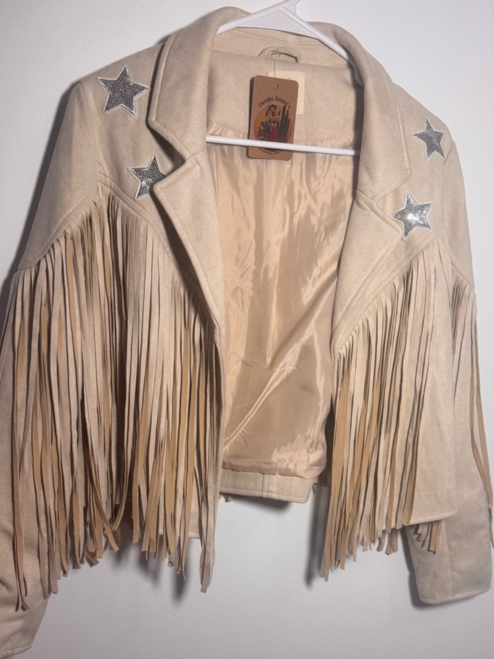 Fringed Jacket with Star Appliqués - Cream